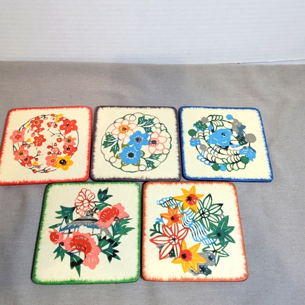 Vintage Japanese Washi Paper Coaster Set